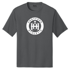 A dark gray crewneck t-shirt featuring a white circular graphic on the chest that reads 'HARTFORD ATHLETIC' around a central monogram logo.