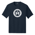 A navy blue short-sleeve crewneck t-shirt with a white circular graphic on the chest reading 'HARTFORD ATHLETIC' around a central crest, shown on a plain white background.