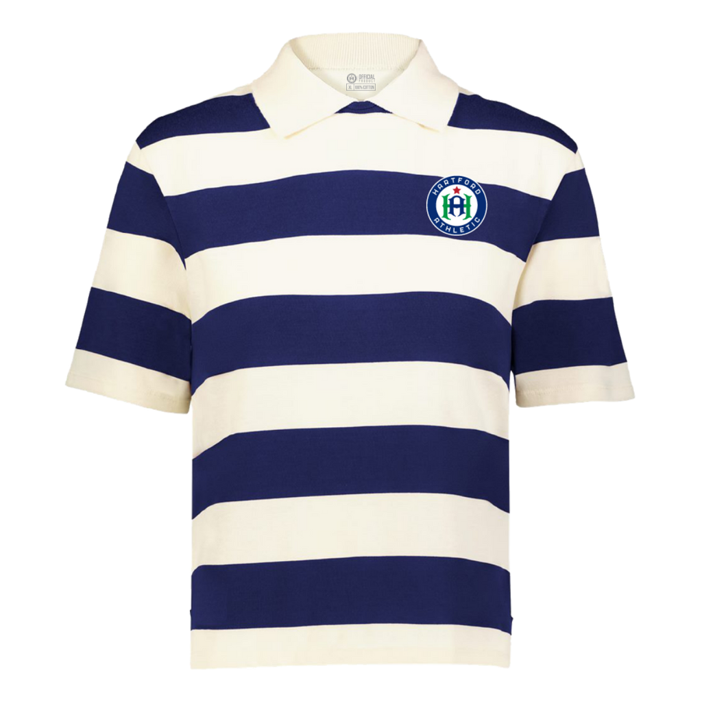 Hartford Athletic Womens Embroidered Signature Crest Rugby T-Shirt Navy