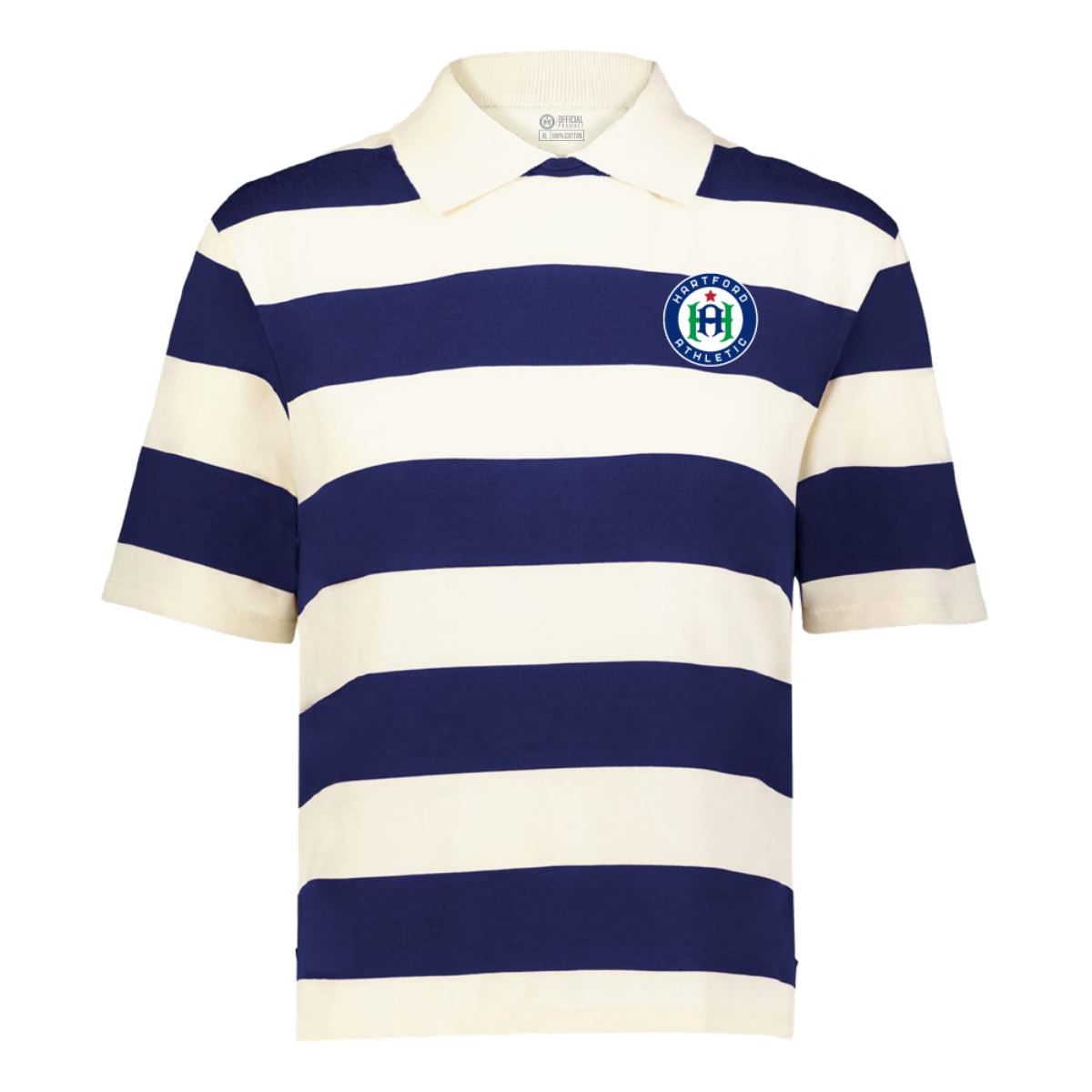 Hartford Athletic Womens Embroidered Signature Crest Rugby T-Shirt Navy