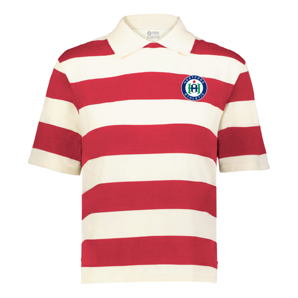 Hartford Athletic Womens Embroidered Signature Crest Rugby T-Shirt Scarlet
