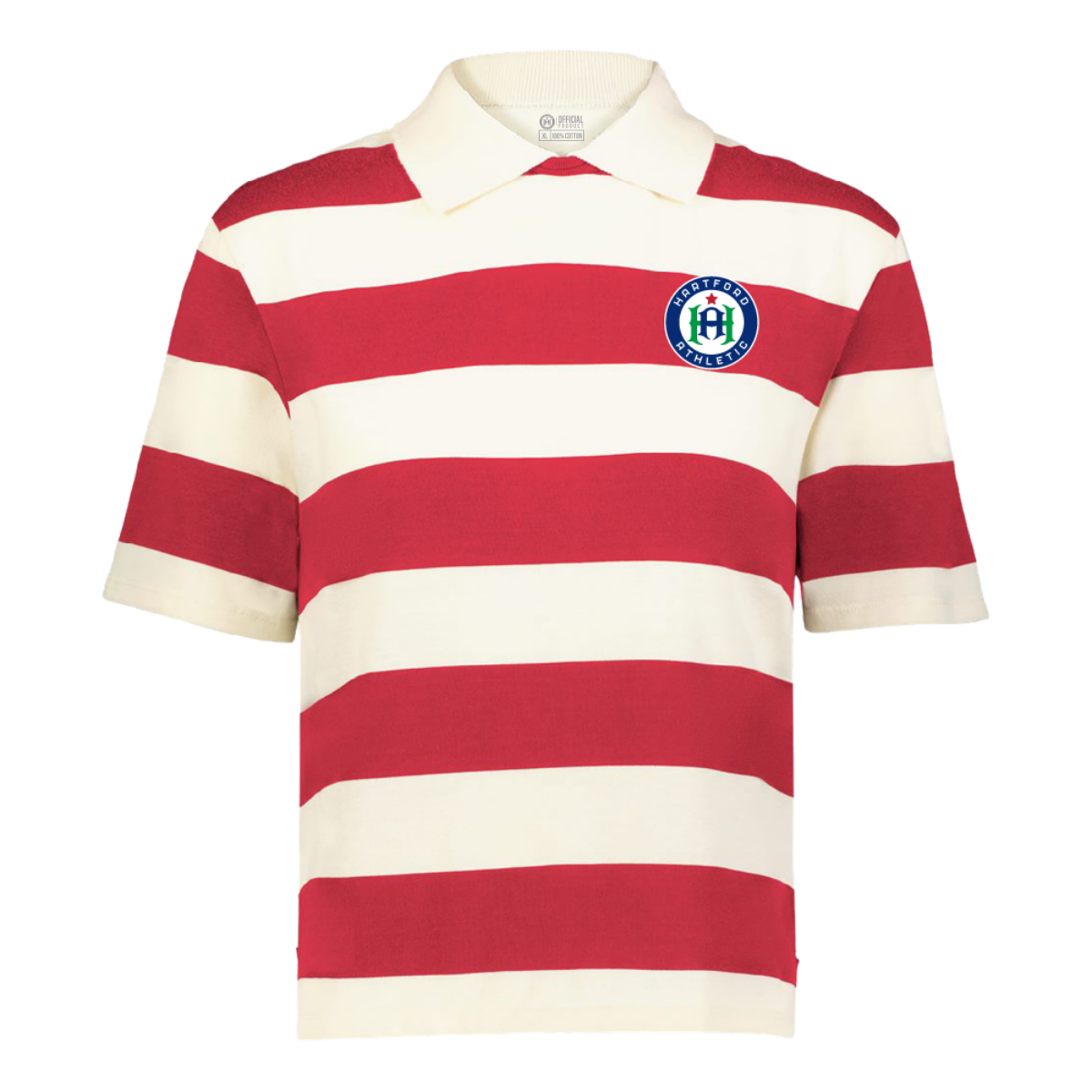 Hartford Athletic Womens Embroidered Signature Crest Rugby T-Shirt Scarlet