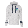 Hartford Athletic Womens Embroidered Signature Crest Striped-Sleeve Hoodie Navy