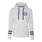 Hartford Athletic Womens Embroidered Signature Crest Striped-Sleeve Hoodie Navy