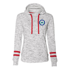 Hartford Athletic Womens Embroidered Signature Crest Striped-Sleeve Hoodie Red