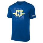 A royal blue short-sleeve athletic t-shirt featuring a 'CT Sports Proud' graphic.